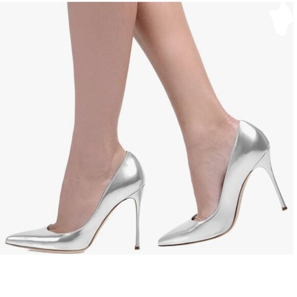 FSJ Shoes - FSJ Silver Pointed Toe Pumps High Heel Sexy Slip On Office Cute Dress Shoes